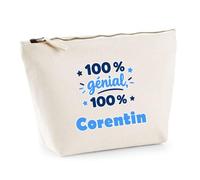 Trousse 100% Génial 100% Corentin - Pouch Case - Idée Trousse Rangement Cadeau Anniversaire Fête Original Famille Travail Départ Collègue Retraite Noël.