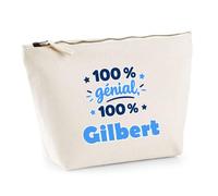 Trousse 100% Génial 100% Gilbert - Pouch Case - Idée Trousse Rangement Cadeau Anniversaire Fête Original Famille Travail Départ Collègue Retraite Noël.