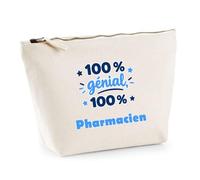 Trousse 100% Génial 100% Pharmacien - Pouch Case - Idée Trousse Rangement Cadeau Anniversaire Fête Original Famille Travail Départ Collègue Retraite Noël.