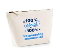 Trousse 100% Génial 100% Responsable Commercial - Pouch Case - Idée Trousse Rangement Cadeau Anniversaire Fête Original Famille Travail Départ Collègue Retraite Noël.