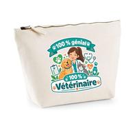Trousse 100% Génial 100% Vétérinaire - Pouch Case - Idée Trousse Rangement Cadeau Anniversaire Fête Original Famille Travail Départ Collègue Retraite Noël.