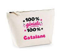 Trousse 100% Géniale 100% Catalane - Pouch Case - Idée Trousse Rangement Cadeau Anniversaire Fête Original Famille Travail Départ Collègue Retraite Noël.