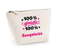 Trousse 100% Géniale 100% Congolaise - Pouch Case - Idée Trousse Rangement Cadeau Anniversaire Fête Original Famille Travail Départ Collègue Retraite Noël.