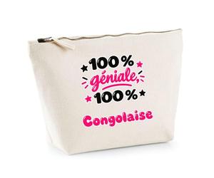 Trousse 100% Géniale 100% Congolaise - Pouch Case - Idée Trousse Rangement Cadeau Anniversaire Fête Original Famille Travail Départ Collègue Retraite Noël.