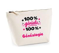 Trousse 100% Géniale 100% Généalogie - Pouch Case - Idée Trousse Rangement Cadeau Anniversaire Fête Original Famille Travail Départ Collègue Retraite Noël.