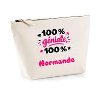 Trousse 100% Géniale 100% Normande - Pouch Case - Idée Trousse Rangement Cadeau Anniversaire Fête Original Famille Travail Départ Collègue Retraite Noël.