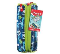 Trousse 2 compartiments Pixel Bleu, en polyester, à ouverture XXL
