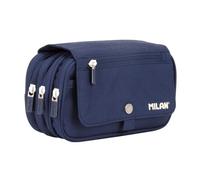 MILAN Trousse scolaire Grand format 4 compartiments Bleu marine fermetures éclair bleues