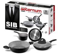 Trousse 5 Pcs. Batterie Pots De Acier Inoxydable + Couverture Sib Pierre En Noir