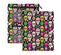 Trousse à 3 anneaux 2 pièces Sugar Skulls Day Of The Dead 28 x 22 cm