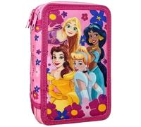 Trousse à 3 compartiments complet, pour princesses Disney Fan, 44 pièces, stylos, crayons, marqueurs, crayons, ciseaux - école primaire et cadeau - gadget officiel pour fille