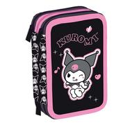 Trousse à 3 compartiments pour fille d'école primaire, trousse complète de 44 pièces à trois fermetures éclair avec porte-stylo - conçue pour KUROMI