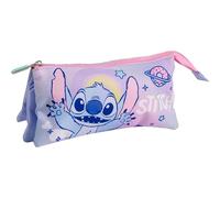 Trousse à 3 compartiments Stitch - Trousse scolaire triple avec motif Stitch, fermeture éclair et espace élargi pour organiser crayons, stylos et fournitures scolaires quotidiennes, Point (Stitch