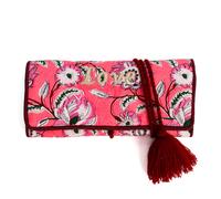 Trousse à bijoux de voyage artisanale roulée et brodée en tissu