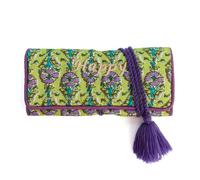 Trousse à bijoux de voyage artisanale roulée et brodée en tissu