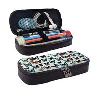 Trousse à cosmétiques à rabat en cuir imprimé papillon et violoncelle - Sac de rangement à fermeture éclair - Sac de papeterie à rabat en cuir - Noir - Taille unique, Noir , Taille unique