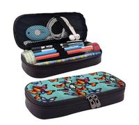 Trousse à cosmétiques à rabat en cuir imprimé papillon et violoncelle - Sac de rangement à fermeture éclair - Sac de papeterie à rabat en cuir - Noir - Taille unique, Noir , Taille unique