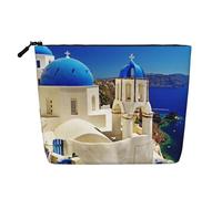 Trousse à cosmétiques citron et fleur - Organiseur de voyage simple couche grande capacité, organiseur quotidien avec fermeture éclair, Santorini Île grecque vue sur la mer, Taille unique