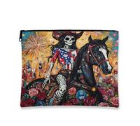 Trousse à cosmétiques Day of the Dead - Squelette patriotique - Portable - Petite pochette en toile à fermeture éclair - Cadeau de festival - Trousse de toilette pour soins de la peau, multicolore