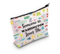 Trousse à cosmétiques de voyage Washington Souvenir Cadeau Quelqu'un à Washington Loves Me Pochette à fermeture éclair Cadeau de relation longue distance, beige, trousse de maquillage