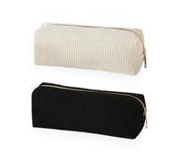 Trousse À Cosmétiques En Velours Côtelé 2 Pièces, Grande Capacité, Portable, Pour Crayons Et Toilette, Sac De Rangement De Voyage (Blanc, Noir)