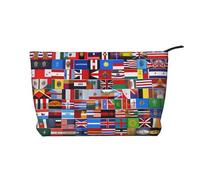 Trousse à cosmétiques en velours côtelé avec différents drapeaux imprimés, grande capacité, sac de rangement étanche pour articles de toilette de voyage, Noir , Taille unique