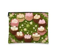 Trousse à cosmétiques, joli motif de tasse portable, petite pochette en toile à fermeture éclair pour femme, organisateur de produits de toilette de festival, Vert, 7x9 Inch, Tasse
