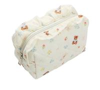 Trousse à CosméTiques MatelasséE 1 Trousse de Maquillage octogonale matelassée avec nœud d'ours, Trousse de Toilette de Voyage Mignonne à Volants, Trousse de Maquillage Portable Tendance(Beige)