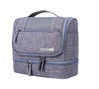 Trousse à cosmétiques, trousse de maquillage, trousse de toilette étanche multi-poches avec crochet pour femme, voyage ou utilisation à domicile, 22 x 12 x 21 cm, tissu Oxford 600D, gris, Refer to