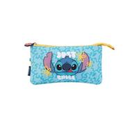 Trousse à Crayon 3 Compartiments Tropical Stitch en Polyester Durable Turquoise