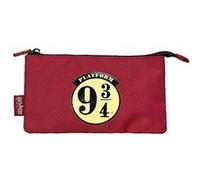 Trousse à Crayon avec 3 Compartiment Motif Platform 9¾ Hogwarts Express Harry Potter Bordeaux Rouge