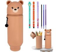 Trousse À Crayons 2 En 1 En Silicone Souple,3pcs Stylos Gel Effaçables Avec Encre Thermosensible,Trousse Silicone Verticale,Motif Animal Stylos À Bille,Pour Étudiant Scolaire Cadeaux Rentré