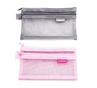 Trousse à crayons, 20,5 cm grande trousse à crayons pochette porte-stylo double maille transparente filles garçons grande capacité école papeterie bureau pochette à crayons rangement (gris + rose)