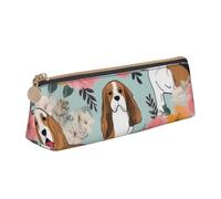 Trousse à crayons 3D avec fermeture éclair et imprimé aigle chauve - En cuir PVC - Triangle - Trousse de maquillage - Pochette à stylos, Sweet Basset Hound Florals, Taille unique, Cartable