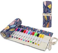 Trousse À Crayons À 72 Trous,Pencil Case Pour Les Étudiants Artistes,Trousse Crayon De Couleur Enroulable,Etui Stylo Multifonctionnelle En Toile (Poisson Cartoon)