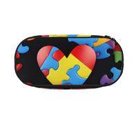 Trousse à crayons à double fermeture éclair avec compartiment en maille et porte-stylos - Pièces de puzzle de sensibilisation à l'autisme - Support multifonction pour papeterie, trousse de maquillage