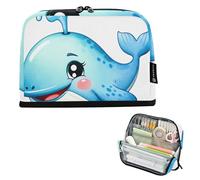 Trousse à crayons à fermeture éclair - Grande pochette à crayons - Motif baleine - Bleu mer - Trousse de rangement mignonne pour filles - Fournitures de rentrée scolaire pour enfants