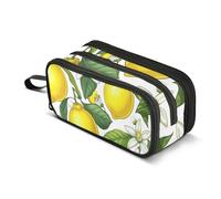 Trousse à crayons à fermeture éclair jaune vif citrons blancs floraux sacs de rangement pour filles salle de classe Pochette à stylos Fun Art College High School Office Supplies 22,5 x 9 x 11 cm