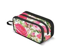 Trousse à crayons à fermeture éclair personnalisée pour adolescentes et filles - Papeterie pour garçon - Fournitures de rentrée scolaire - Rose botanique - Papillons - Sac de rangement rétro - 22,5 x