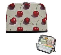 Trousse à crayons à peinture à l'huile avec cerises rouges - Grande capacité - Organiseur de papeterie robuste pour étudiant - Pour école préparatoire - Pour les lapices