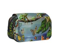 Trousse à crayons à rabat avec 2 compartiments, grande capacité, organiseur de papeterie portable pour l'école, les voyages et l'art, Beaucoup de grenouilles chantent sur les branches des papillons