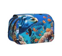 Trousse à crayons à rabat avec 2 compartiments, grande capacité, organiseur de papeterie portable pour l'école, les voyages et l'art, Beau monde sous-marin dauphins corail, Taille unique, Cartable