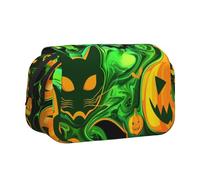 Trousse à crayons à rabat avec 2 compartiments, grande capacité, organiseur de papeterie portable pour l'école, les voyages et l'art, Green Ghost Horror Halloween Citrouille, Taille unique, Cartable
