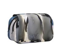 Trousse à crayons à rabat avec 2 compartiments zippés, grande capacité pour l'école, les voyages et le bureau, Jeunes pingouins avec neige, Taille unique, Cartable