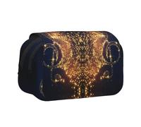 Trousse à crayons à rabat double couche avec note de musique dorée avec étoile brillante, grande capacité pour 50 stylos, papeterie en polyester durable pour l'école, les voyages artistiques (imprimé