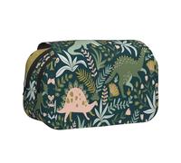 Trousse à crayons à rabat double couche motif dinosaure mignon - Grande capacité pour 50 stylos - Porte-papeterie en polyester durable pour l'école, les voyages artistiques (imprimé intégral)