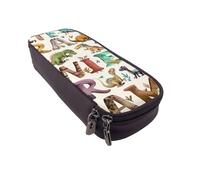 Trousse à crayons à rabat en cuir avec imprimé tournesol jaune - Organiseur multifonction pour l'école, le bureau et les voyages, Lettres d'apprentissage élégantes avec dinosaures, Taille unique