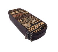 Trousse à crayons à rabat en cuir avec motif drapeau américain, étoiles, rayures - Organiseur multifonction pour l'école, le bureau et les voyages, Tissu de boue africain tribal 1, Taille unique