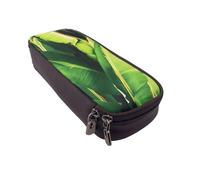 Trousse à crayons à rabat en cuir imprimé dragon jaune sur fond noir - Organiseur multifonction pour l'école, le bureau et les voyages, Feuilles de palmier tropicales., Taille unique, Cartable