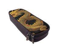 Trousse à crayons à rabat en cuir imprimé écureuil mignon - Organiseur multifonction pour l'école, le bureau et les voyages, Dragon jaune doré chinois, Taille unique, Cartable